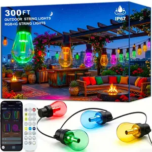 Rcuical  RGB+IC  Outdoor String Lights Bulbs IP67 Waterproof LED Color Changing Smart App Hanging Shatterproof Light with Remote Controller for Outside, Patio, Backyard, Garden, Party summervibes
