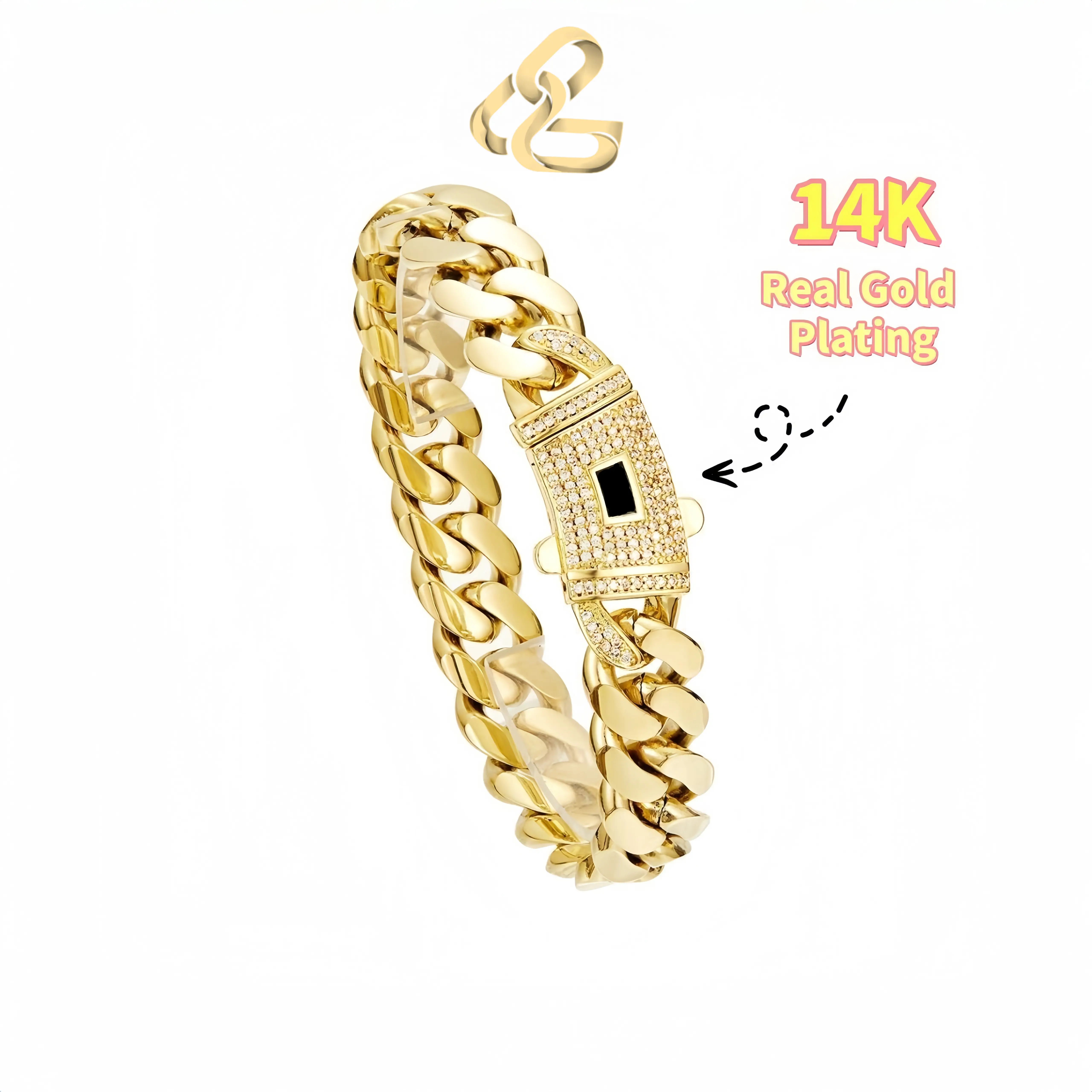 14K Real Gold Plated Miami Cuban Link Chain Bracelet The New Gold-Plated Craftsmanship Waterproof Fade-Resistant Non-Allergenic Hypoallergenic Material Thickened Link Chain Hip-Hop Jewelry for Men Women Valtentine's Day Gift y2k
