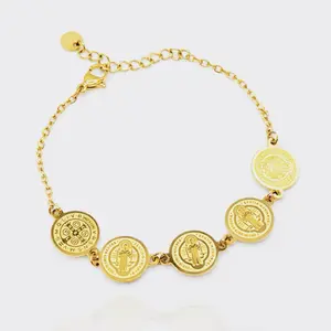 Pulsera de monedas de San Benito Stainless Steel PVD 18 k 6 1/2 inches plus extension