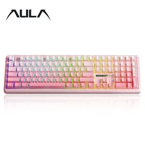 AULA F108 3-mode Gaming Lighted mechanical keyboard, 108-key full-array, RGB lighting effect, full-key hot swap, comfortable keys feel, compatible with Windows/Mac/iOS system, for computers, notebooks, mobile phones, daily office, e-sports games