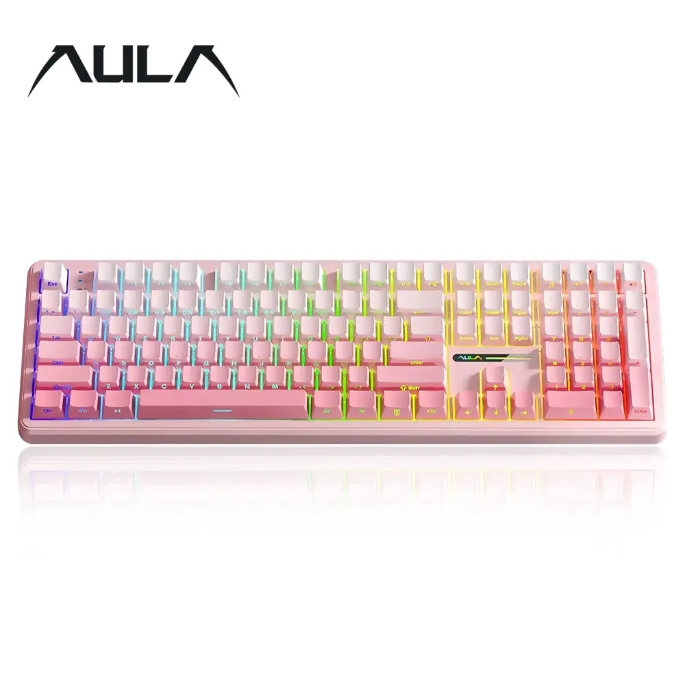AULA F108 three-mode mechanical keyboard, 108-key full-array, RGB lighting effect, full-key hot swap, comfortable keys feel, compatible with Windows/M