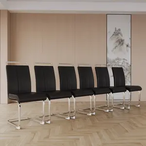 Modern Dining Chairs PU Faux Leather High Back Upholstered Side Chair with C-shaped Tube Plating Metal Legs for Dining Room Kitchen Vanity Patio Club Guest Office Chair Set PU Leather room kitchen vanity patio club c-shaped tube