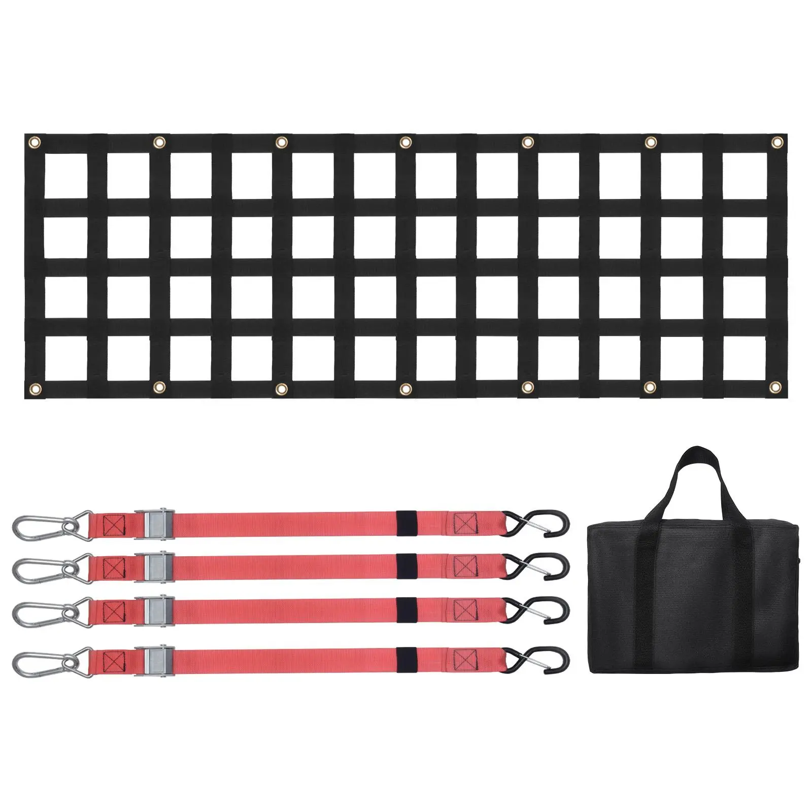 VEVOR 1 Tailgate Cargo Net, Heavy Duty Polyester, 54x18 in, 1500 lbs Capacity, 4 Adjustable 2.76 in Telescopic Straps with 1.5 in Adjustable Buckle + Hooks, Easy Installation, Extendable for Pickups, SUVs, Cargo Transport