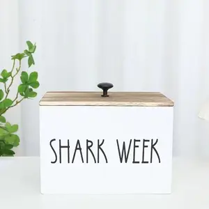 Wooden Storage Box with Lid, Creative Letter Pattern Design, 3 Compartments for Home Organizer in Bathroom Living Room Bedroom