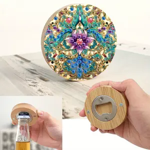 Wooden Magnetic Bottle Opener Bottle Opener & Diamond Painting Fridge Magnet Diamond Painting Refrigerator Magnet Bottle Opener Decorative Kitchen Tool DIY Craft Project for Fridge Decoration & Gifts