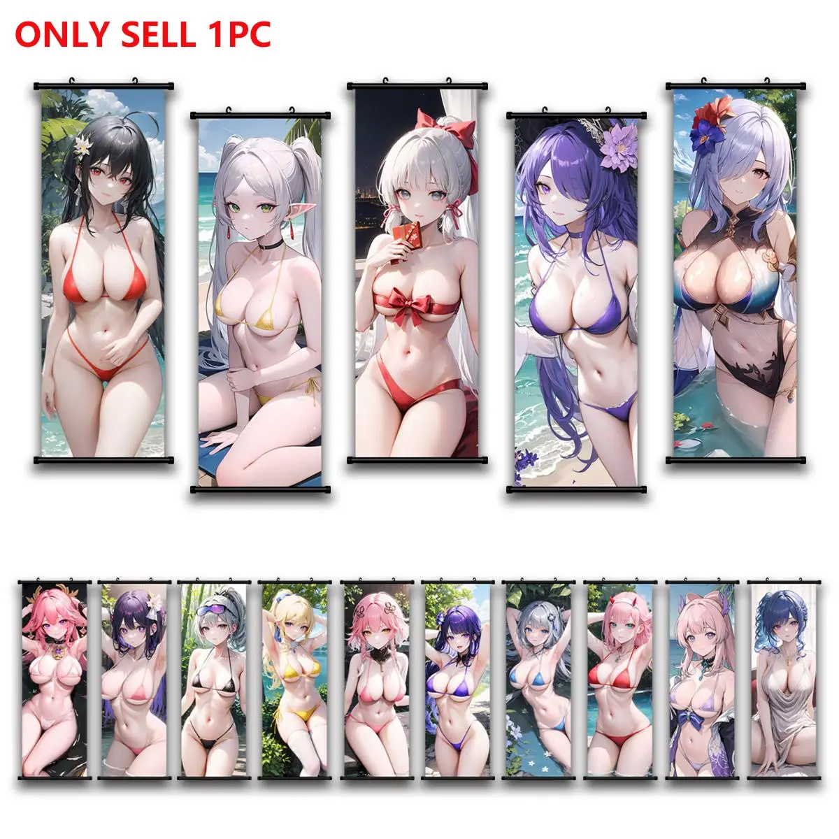 1pc Plastic Hanging Painting, Decorative Wall Art, Swimsuit Anime Girls Wall Art Canvas Poster, Cute Kawaii Anime Pattern Illustrations Art Poster, Ideal For Home Decoration, Perfect Gift Idea