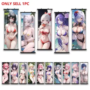 1pc Plastic Hanging Painting, Artistic, Creative Design Print, Swimsuit Anime Girls Wall Art Canvas Poster, Cute Kawaii Anime Pattern Illustrations Art Poster Print Wall Paintings, Ideal For Bedroom, Office, Living Room, Home Decoration, Perfect Gift Idea