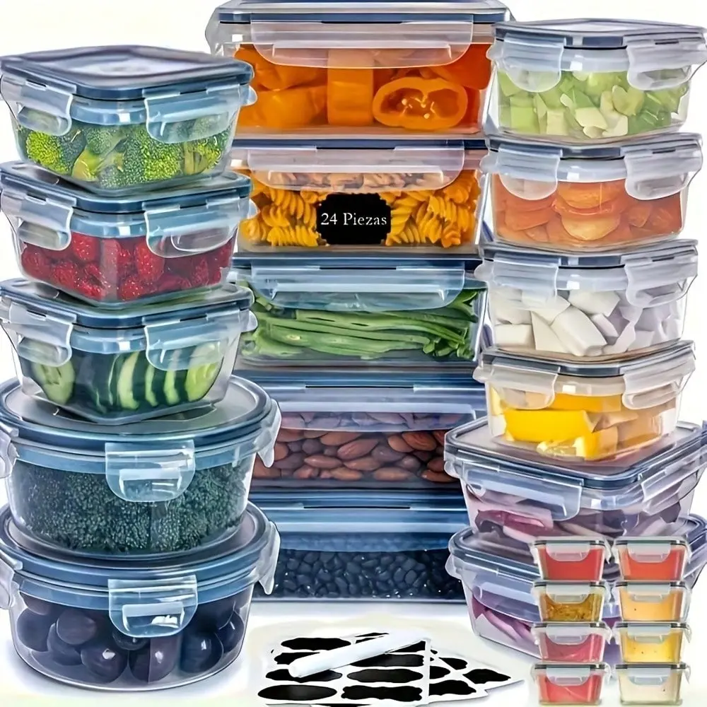 GHQ  Heavy-Duty Transparent Stackable Food Storage Containers with Lids - Microwave & Freezer Safe, Leak-Proof Refrigerator Organizers, Multi-Sized Rectangular Food Jars for Fruits, Vegetables, Leftovers, Pasta - Space-Saving