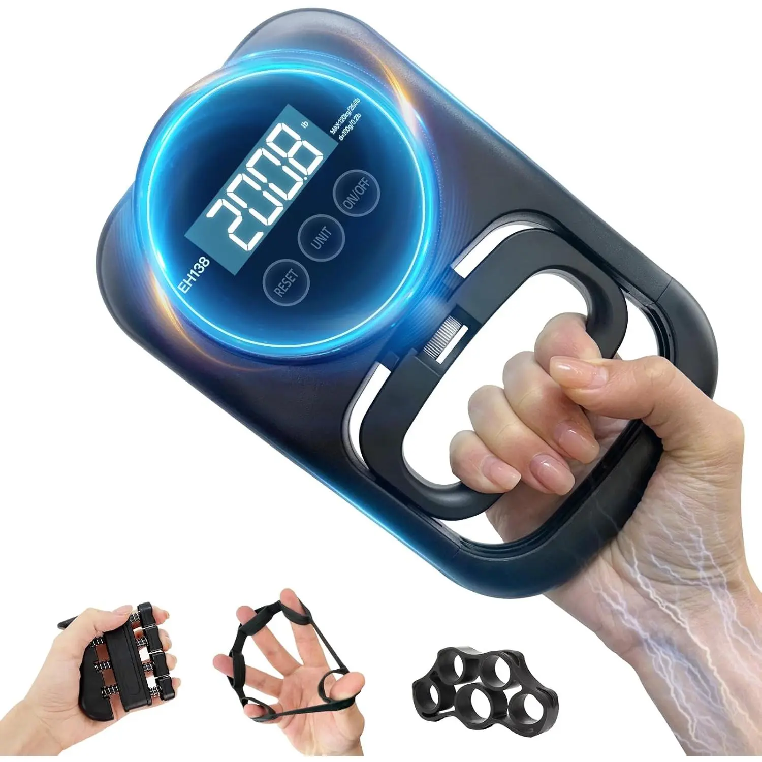 Grip Strength Tester Hand Gripper - Grip Strength Trainer Hand Dynamometer Handheld Meter LED Display Comfortable 265 Lbs / 120 Kgs Finger Strengthener for  Home School Gym Use