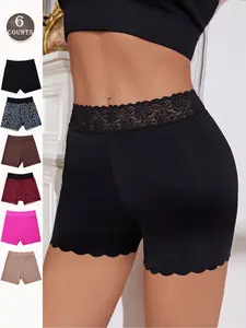 6PCS Women's Comfortable Lace Trimmed Underwear Set Seamless Panties Collection, Breathable & Stylish Design for Daily Wear Trim Lace Panty