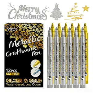 12 Metallic Marker Pens Set, Quick Dry Waterproof Fine Point Craft Pens, Works on Dark Paper, Rock, Glass & Wood, Permanent Art Markers for DIY Scrapbooking, Photo Albums & Holiday Card, Non-Toxic Fine Point Markers for Kids & Adults