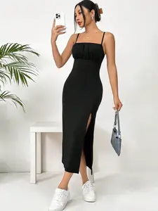Women's Leopard Print Bodycon Dress, Sleeveless Backless Slit Design, Elegant Party & Cocktail Wear, Comfortable Fit for All Seasons