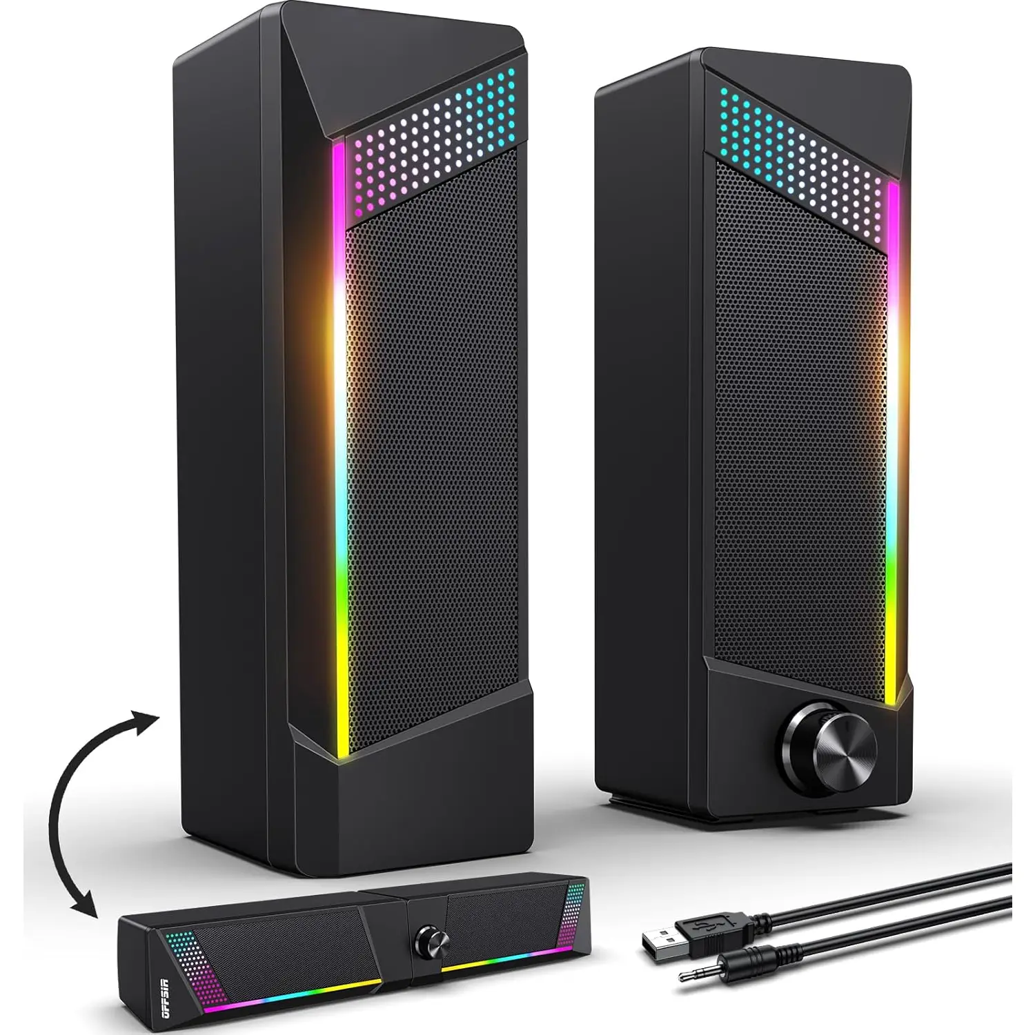 Computer Speakers, 2 in 1 count Speaker , Gaming Speakers for PC Computer Laptop Desktop , RGB Speakers with Touch  Lighting, USB  3.5mm Aux(Package Only Two Speaker, No Soundbar)