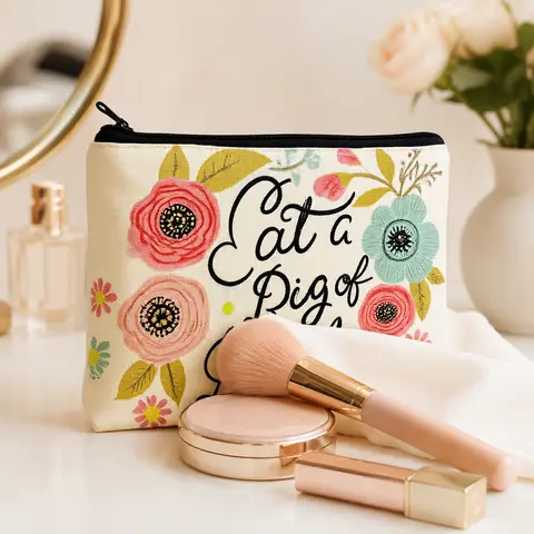 Garden Theme Synthetic Organizer Pouch Storage Bag - 25cm×17cm Home Organizer, Lightweight, Chic, Dustproof, Durable Handles, Reusable Zip Closure, Multi-Function, Neutral Tones for Beauty Items, Travel Use, Floral