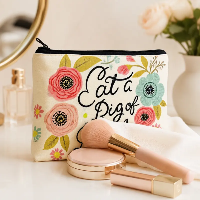 Garden Theme Synthetic Organizer Pouch Storage Bag - 25cm×17cm Home Organizer, Lightweight, Chic, Dustproof, Durable Handles, Reusable Zip Closure, Multi-Function, Neutral Tones for Beauty Items, Travel Use, Floral