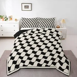 Beige Black Plaid Comforter Set,Triangle Checkered Bedding Set for Kids Boys Geometric Buffalo Grid Quilt Simple Modern Gingham Bedding Comforter Set,for Teens Adult Women Bedroom