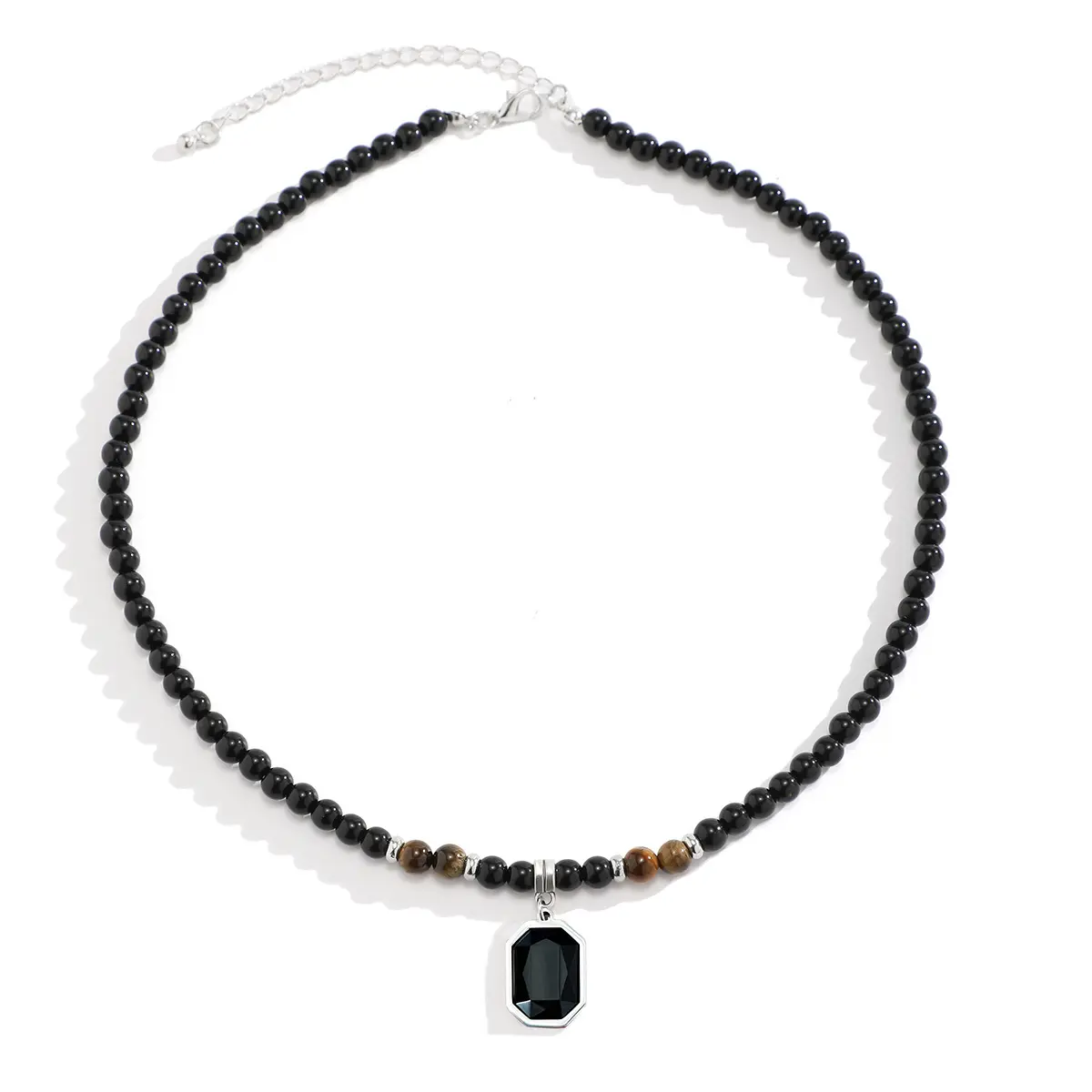 Men's personality necklace, stylish retro tiger eye stone beaded necklace, suitable for men and women