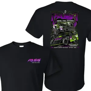 180g[100%cotton]FASS Diesel Fuel Systems T-shirt, 2 Sides Print Dirt Track Racing Car Graphic Tee, Soft Cotton Blend Unisex T Shirt, Motorsports Street Wear Graphic Tee, Summer Outfits Gift for Men Racing Fans