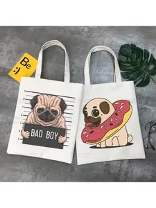 Pug Dog Women Canvas Tote Bag Eco Dug Life Shopping Large Capacity Bad Dog Shoulder Women Female Beach Shopper Bag Fashionable Shopping Bag