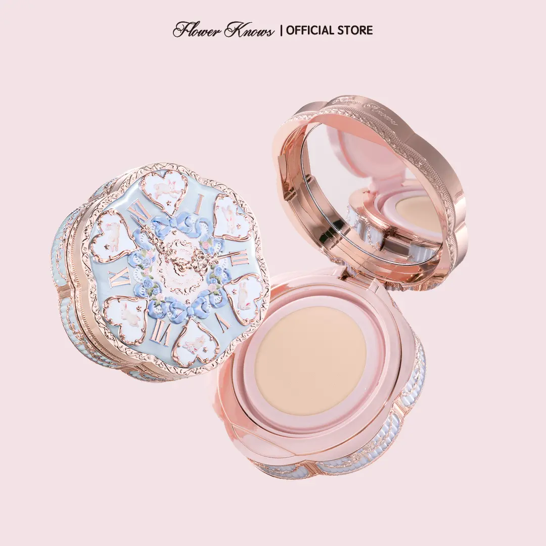 Flower Knows Vintage Luxury Compact Cushion Cream Foundation (1 Case, 1 Refill, 16g) - Full Coverage Makeup Products, Ultra-Light, Smooth, Pore & Fine Line Blurring, Skincare Essence Infused for Daily Glowup & Refreshed Look,summerwins