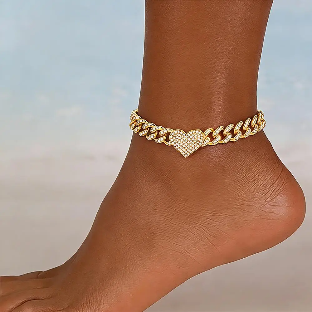 Arpurraina Women's 14K Gold/Silver Plated Butterfly Ankle Bracelet - Adjustable Rhinestone Barefoot Sandal Anklet, Braided Heart Cuban Link with Charm Pendant, Beach Jewelry Gift for Women, Ankle Bracelets