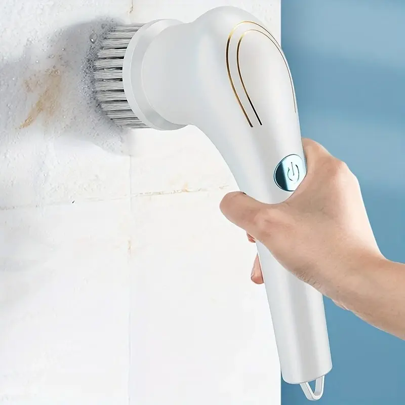 Cordless Electric Spin Scrubber, Handheld 360° Rotating Power Scrubber with 5 Replaceable Brush Heads, USB Rechargeable Waterproof Cleaner for Kitchen, Bathroom Household Stain Removal