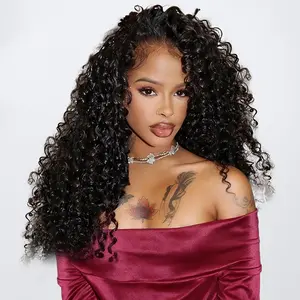 BINF Water Wave Half Wig Human Hair 3 In 1 Seamless Flip Over Half Wigs for Black Women Ready to Go Headband Wig 180% Density Drawstring Curly Half Wig Glueless Natural Black
