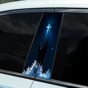 2 Pieces/Set, Vinyl Car Sticker - DIY Art Protective Case, Super Beautiful Cross Blue Glowing Pattern, Suitable for Car B Pillars - Easy to Paste and Durable Design Suitable for Cars, Car Decals