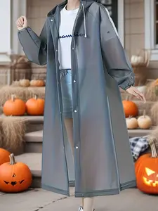 [Windproof EVA Rain Jacket] Windproof High Quality EVA Full-Body Adult Rain Jacket |   Hooded Sporty Raincoat with Button Front, Semi-Translucent Design & Elastic Cuffs for Outdoor Cycling, Hiking, Running |   Lightweight & Portable, Outdoor Rain Protecti