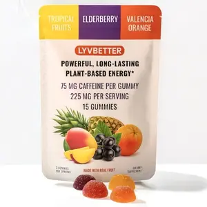Energy Gummies -15 gummies / 5 gummies per flavor - 75mg Caffeine Per Gummy - 3 gummies (225mg) per serving - Powerful Long Lasting Energy (6 inches x 4 inches bag) - New Sport energy Beverage Energy Drink multi flavor Gum with L-Theanine Hydration