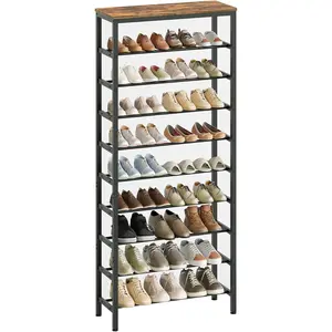 10 Tier Tall Shoe Rack, Large-Capacity Shoe Organizer, Free Standing Shoe Shelf for Closet, Shoe Racks Organizer for 40 Pairs of Shoes, Rustic Brown and Black SS70BR