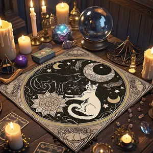 1 Piece Mysterious cat-decorated tarot tablecloth, Rectangle tablecloth, altar ceremonial cloth, creative polyester tablecloth, used by tarot scholars for tarot card reading, home fabric decoration.