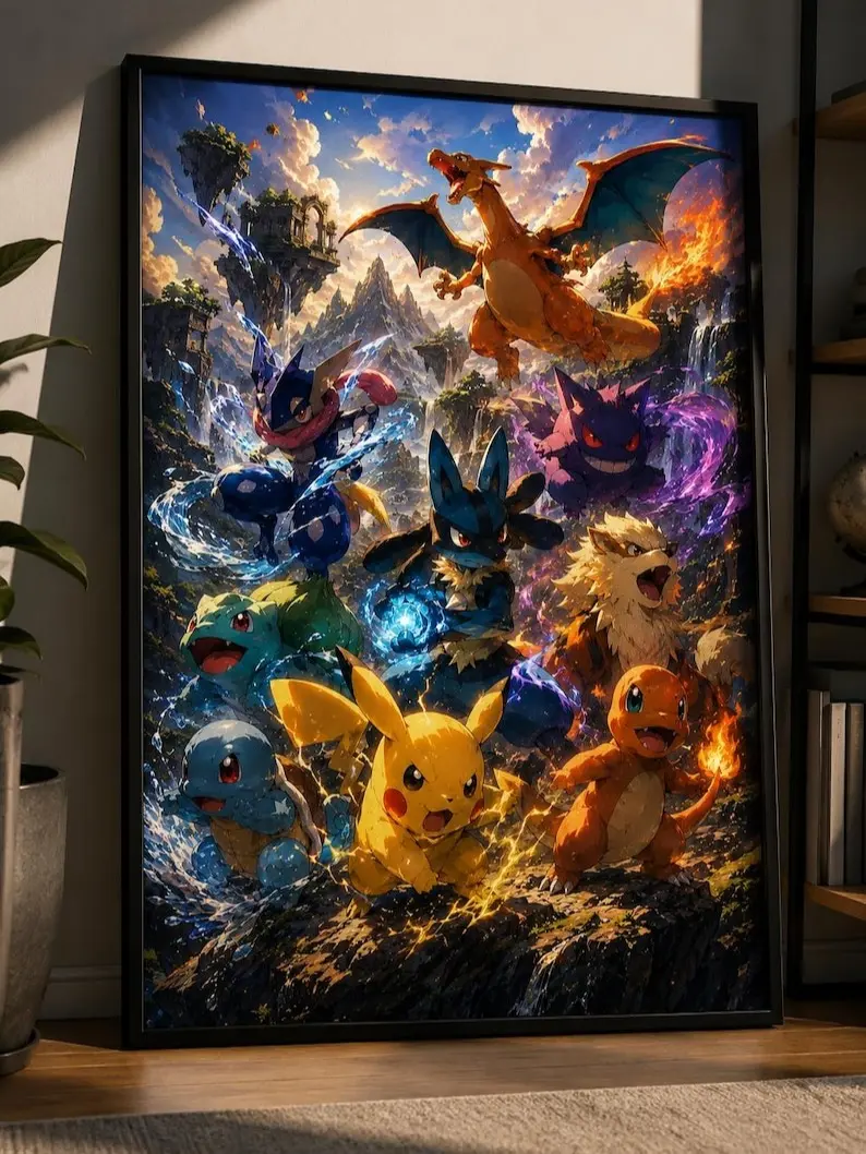 [Sale off up to 55%][Free Ship] Charizard Poster, Pokeeemon Wall Art, Pikachu Print, Anime Game Decor, Monster Collector Gift, Gaming Room Poster