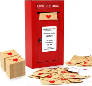 Romantic Love Postbox with 50 Mini Notes & Envelopes, Cute Couple Gift, Long Distance Relationship