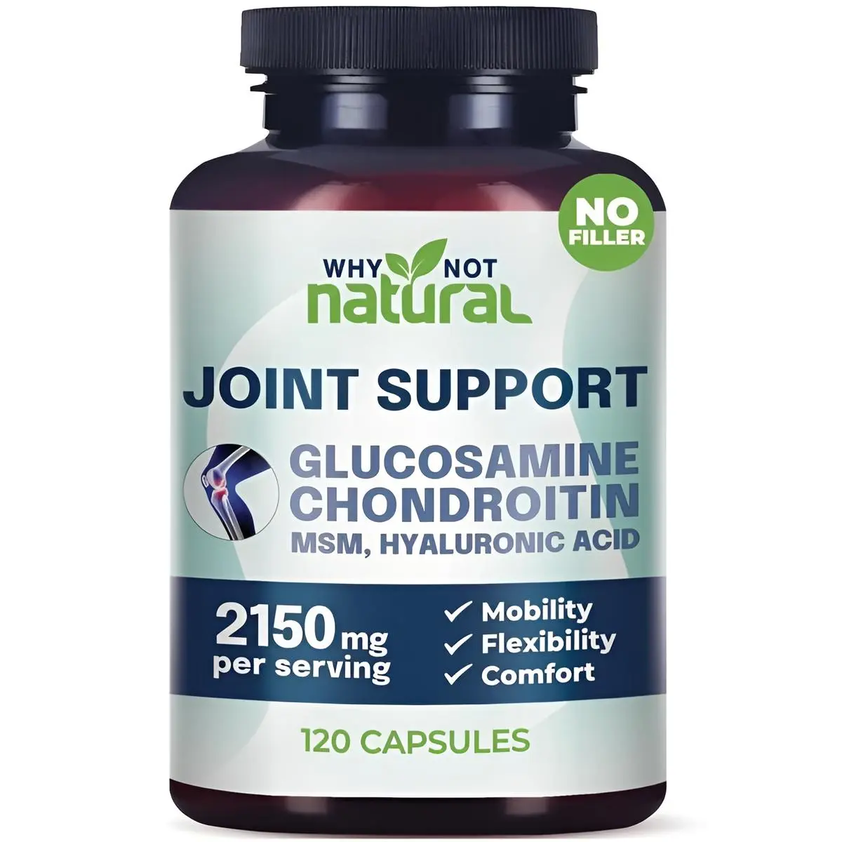 Why Not Natural Glucosamine Chondroitin MSM Joint Support Supplement 2150mg per Serving 120 Capsules for Mobility Flexibility Comfort