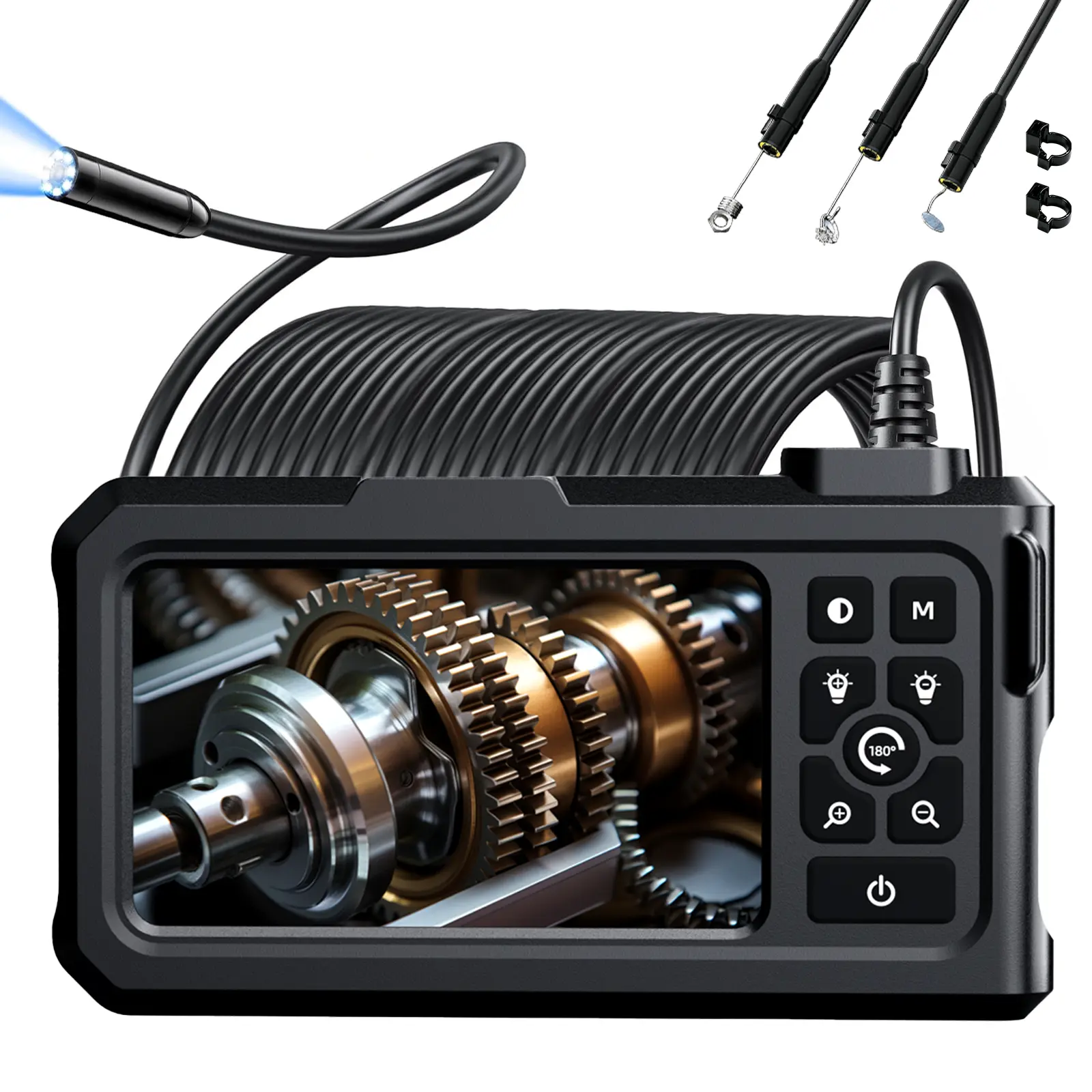 4.3-inch IPS Screen Endoscope, 8 Adjustable LED Light Endoscope Cameras, Rigid Cable with Screen Snake Camera, IP67 Camera, Suitable for Pipeline Maintenance, Car Repair, And Sewer Detection, A Must-have Tool for Families