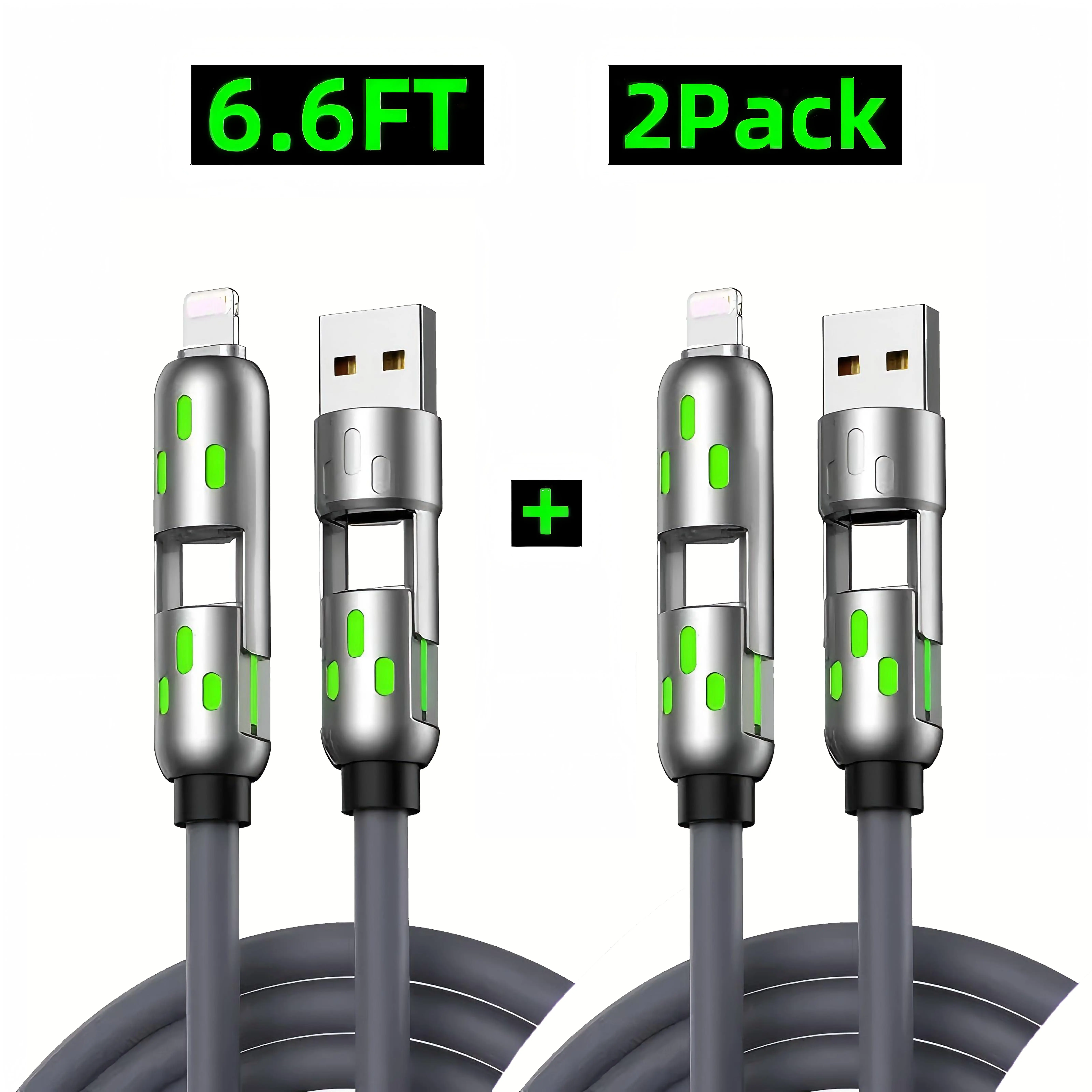 EXAVON Multi 4-in-1 Universal Charging Cable, 6.6 Feet PDPower Delivery Fast Charge & Data Sync, Durable AluminumHead USB-A / USB-C / Lightning Cord, Compatible with iPhone Samsung All Smartphones, Pack of 2