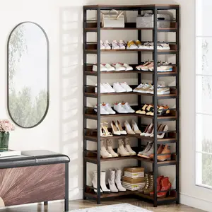 spaco Steel Adjustable 9-Tier Corner Shoe Rack Organizer, Freestanding 45-Pair Shoe Storage Shelf for Small Spaces, Apartments, Room - Multi-Use for Books, Makeup Tools