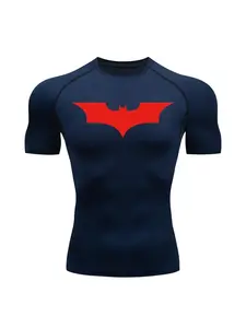 Men's Bat Print Compression Shirt Summer Short Sleeve Quick Dry Rash Guard Gym Workout Running T-Shirt Athletic Tees Tops