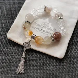 Handcrafted Elegance Natural Quartz Bracelet with Multiple Color Gemstone Healing Energy Tassel Charm