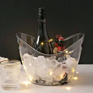 Acrylic Wine Bucket Set with Ice Scoop, Transparent Ice Bucket with Ice Cubes, Portable Fruit Basket, Ideal for Wine Bottle, Outdoor Picnics, Bars, Parties