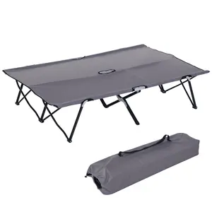 Outsunny 2 Person Folding Camping Cot for Adults, 50" Extra Wide Outdoor Portable Sleeping Cot with Carry Bag, Elevated Camping Bed, Beach Hiking, Grey
