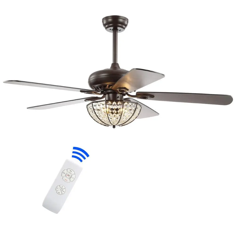 JONATHAN Y JYL9702A 52" Rustic Glam Farmhouse Ceiling Fan with Light - Remote Control, Domed Cage Light, Crystal Drop, 5 Reversible Brown Blades, 3-Speed Reversible Motor, Oil Rubbed Bronze Finish, Eco-Friendly 9W Bulb Included, for Living Room, Bedroom,,