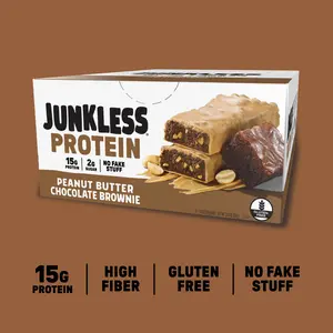 JUNKLESS Protein Bars Peanut Butter Chocolate Brownie - 15g Protein, 2g Sugar, High Fiber, Gluten Free, Clean Ingredients