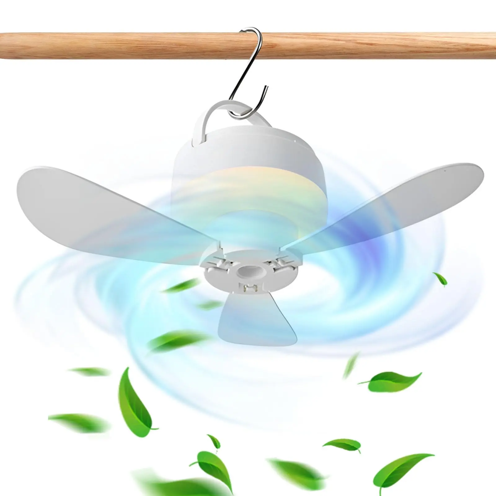 JOYTUTUS Rechargeable 8000mAh Compact USB Outdoor Ceiling Fan with Ceiling Light Fixture - Warm Light, 3/4/5 Speeds, Auto Shut-Off Car Electrical Appliance Accessory for Camping, RV Use