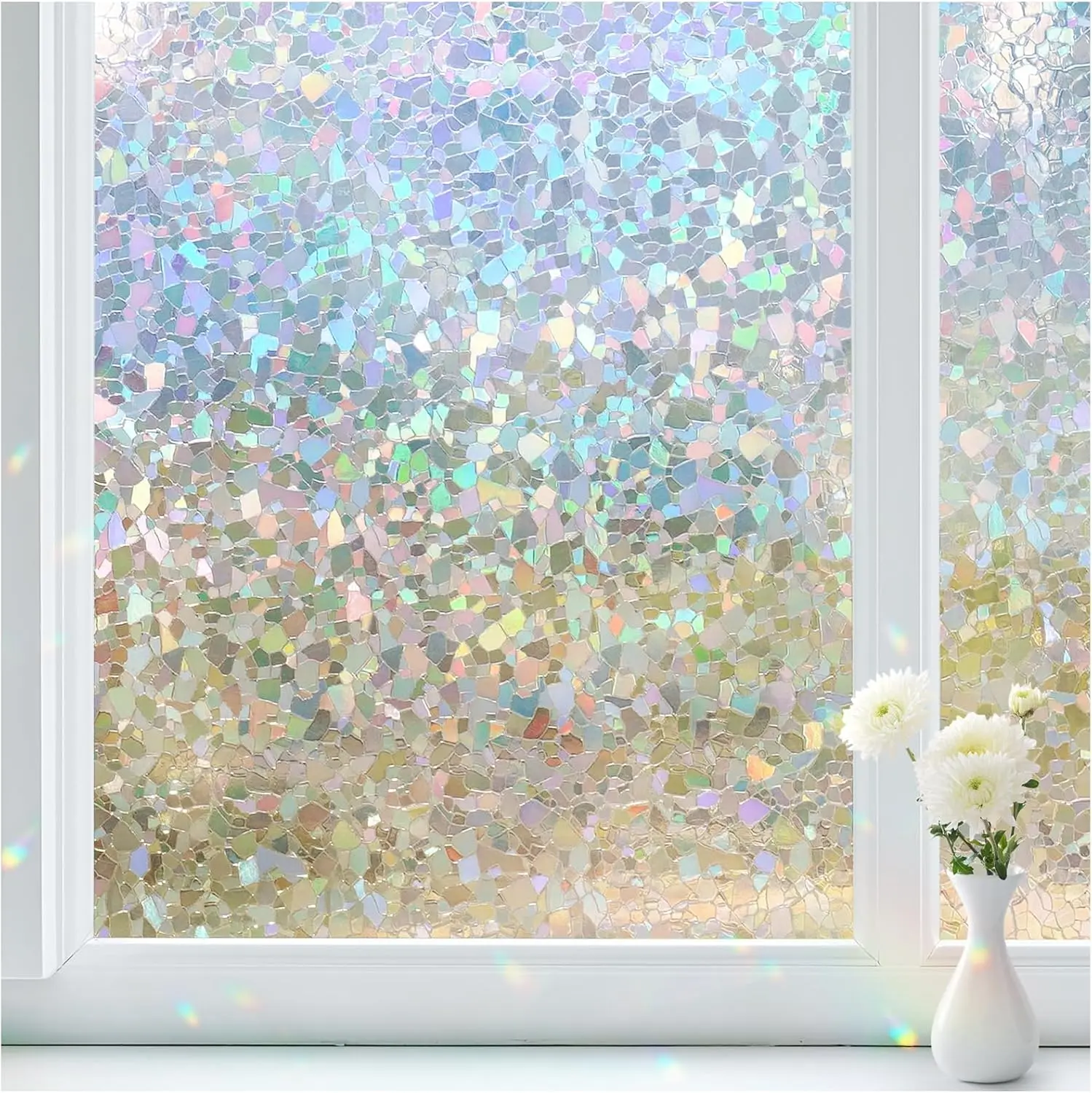 Window Privacy Film Rainbow Film Stained Glass Window Clings, 3D Decorative UV Sun Blocking Sticker, Static Cling Removable Heat Control Tint for Home Door, 17.5" x 78.7" Non-Adhesive