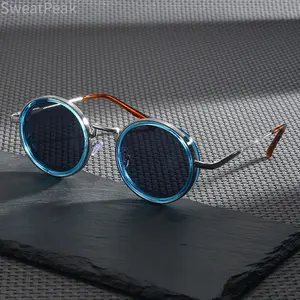 2026 Steampunk Round Sunglasses UV400, Retro Vintage Metal Frame Glasses for Men Women, Gothic Y2K Fashion Eyewear for Festival Cosplay Party Streetwear Travel