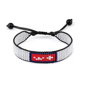 Nepal Flag Beaded Bracelet, Adjustable, Boho Style Rope Bracelet for Women, Men