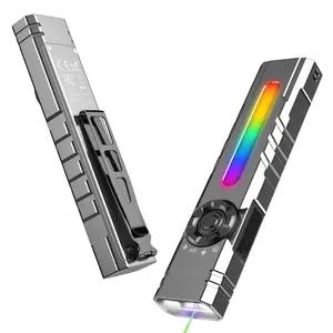 EDC Flashlight Rechargeable , Powerful Flat Mini Flashlights Magnetic, 2200 High Lumens Super Bright LED Flash Light with RGB UV and Green Beam for Working Emergency Camping Everyday Carry