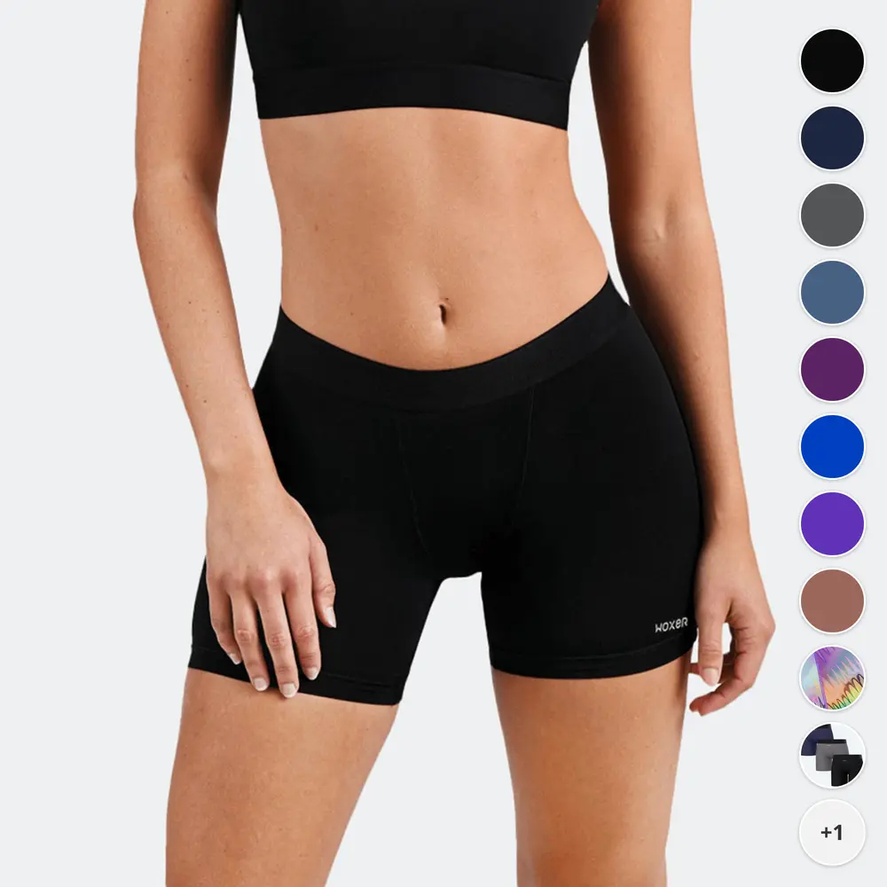 Women's Woxer Baller Flex Boxer Briefs - 5" Lightweight Knit, Medium Thigh Compression, Organic Cotton Gusset, Quick-Dry Recycled Poly Fabric, Sleek Breathable Pull-On Fit for Workout & All Seasons, Quick-Dry Fabric
